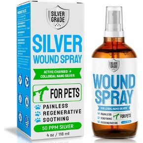 SILVER GRADE Wound Spray for Pets ● Colloidal Silver Wound and Skin Care for Dogs & Cats ● Helps with Rashes, Hot Spots, Itch, Scratching, Skin Irritation, Bites & Burns ● Safe if Licked (4 oz)