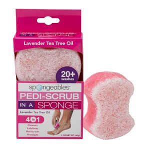 Spongeables Pedi-Scrub Foot Buffer, Lavender Scent, Contains Shea Butter and Tea Tree Oil, Foot Exfoliating Sponge with Heel Buffer and Pedicure Oil, 20+ Washes, 1 Count (PDB-1012-aMZ)