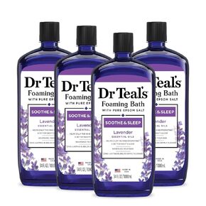 Dr Teal's Foaming Bath with Pure Epsom Salt, Soothe & Sleep with Lavender, 34 fl oz (Pack of 4) (Packaging May Vary)