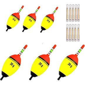 6 Pcs Fishing Floats and Bobbers Come with 10 pcs Glow Sticks Slip Bobbers Glow Bobber Egg Shape Bobber 0.5oz / 1oz