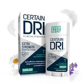 Certain Dri Extra Strength Clinical Antiperspirant Solid Deodorant, Hyperhidrosis Treatment for Men & Women, Powder Fresh, 1.7oz (3 Pack)