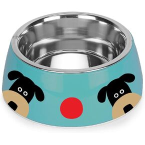 R. Nichols Peeking Kitty Double Pet Bowl - Heavy-Duty Decorative Food and Water Dishes with Removable Stainless Steel Inserts for Dogs and Cats, 5.5 Inches Wide x 10 Inches Long x 1.5 Inches Tall