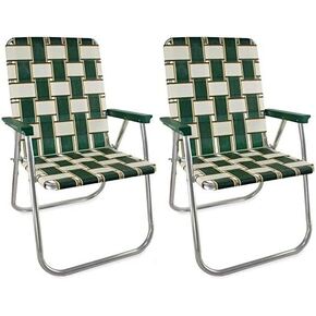 Lawn Chair USA - Outdoor Chairs for Camping. Made with Lightweight Aluminum Frames and UV-Resistant Webbing. Folds for Easy Storage 2- Pack (Charleston with Green Arms, Magnum)