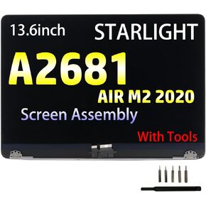 Screen Replacement for Mac14,2 MacBook Air 13.6" M2 2022 A2681 EMC 4074 13.6 inches 2560x1664 Full LCD Screen Display Complete Assembly (Silver)