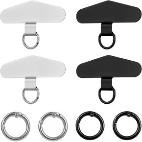 4 Pack Metal Phone Patch with Metal Ring, Metal Phone Tether Tab, Phone Hook for Lanyard, Cell Phone Lanyard Pads, Phone Attachment for Lanyard, Universal Cellphone Lanyard Pad for Full Phone Case