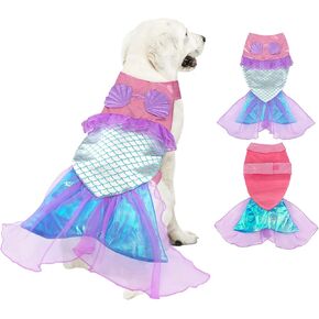 Mermaid Dog Halloween Costume Dog Costume for Small Medium Dogs, Sparkly Pet Costumes Funny Dog Costumes, Puppy Dog Cosplay Clothes Outfits for Christmas Birthday Party Photo Props Cats Special Events