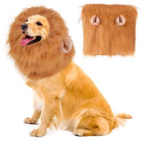 Lion Mane for Dogs - Realistic Lion Costume Wig with Ears for Medium & Large Breeds, Perfect for Halloween Parties Photo Shoots (Brown)