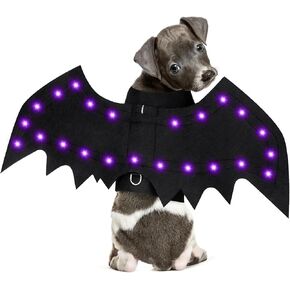 Light Up Dog Halloween Costume, Halloween Dog Bat Wings Costume with 20 Purple Lights, Funny Dog Costumes Halloween for Small Medium Large Dogs Cats, Pet Costume Cosplay for Party(Medium)