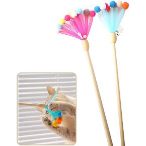 IUHKBH Cat Wands, 2 PCS Mesh Yarn Hairball Cat Teaser Wands Charmer Interactive Cat Toys for Cats and Kittens
