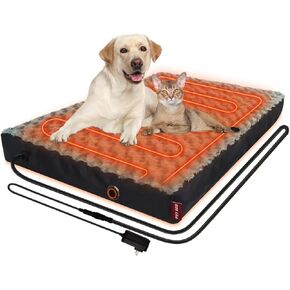 Heated Dog Bed with12V～24V Safe Voltage, Electric Heating Arthritis Orthopedic Dog Bed with Thickened Memory Foam, Heated Pet Bed with Waterproof Cover for Medium Dogs, Large Dogs (Large)