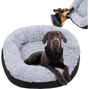 HOMBYS Indestructible Dog Bed Chew Proof Dog Bed for Aggressive Chewers with Faux Fur Surface, Orthopedic Dog Bed Round Durable Tough Pet Bed, Waterproof & Machine Washable-27x27x8 inches