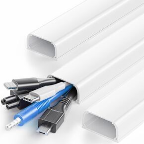 Large Capacity Cord Hider - 47in Wire Hiders for TV on Wall, Paintable Cable Hider, X-Large Cable Management Kit, Cable Raceway White, 3 X L15.7in W1.6 H0.8