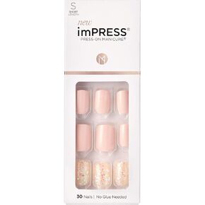 KISS imPRESS Press-On Manicure, Nail Kit, PureFit Technology, Short Press-On Nails, Midnight Drive', Includes Prep Pad, Mini Nail File, Cuticle Stick, and 30 Fake Nails
