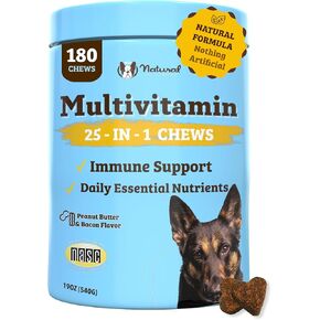 Natural Dog Company Multivitamin Chews (90 Pieces), Dog Vitamins and Supplements, Peanut Butter & Bacon Flavor, for Dogs of All Ages, Sizes, & Breeds, Supports Immune System