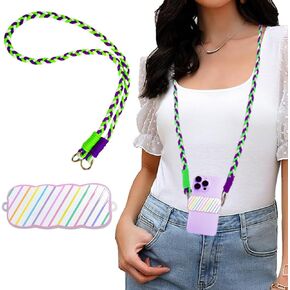 Cute Phone Chain for Women Girls Kawaii Rainbow Phone Lanyard Crossbody Tether, Phone Charms Aesthetic Colorful, Anti-Slip Safety Cell Phone Lanyard Holder Neck Phone Straps for Most Smartphones