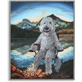 Stupell Industries Dog by Campfire Landscape Gray Framed Giclee Art Design by Holly Simental