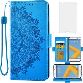 Asuwish Compatible with HTC 10 Wallet Case Tempered Glass Screen Protector Credit Card Holder Flip Purse Accessories Wrist Strap Stand Lanyard Cell Phone Cover for HTC One M10 Rose Gold