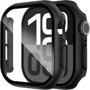 Fullife 2 Pack Compatible with Apple Watch Series 10 Case 46mm for Men Women, Hard PC Case with Tempered Glass Apple Watch Screen Protector for 42mm 46mm iWatch 10 Cover (46mm, Black/Black)