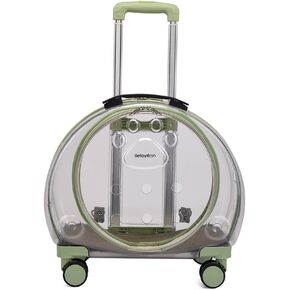 Portable pet Trolley Box, cat Stand, Retractable Trolley Box with Silent Wheels, pet Outdoor Backpack, Bubble Box, Comfortable and Breathable, Suitable for Small Cats, Dogs, Rabbits (Light Green)