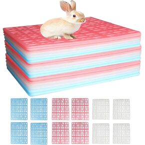 12 Pack Rabbit Cage Mat, Plastic Small Animal Feet Pads with Snap Joint, Durable Cats Dogs Floor Mat for Pet Chinchilla Guinea Pig Bunny, 3 Assorted Colors