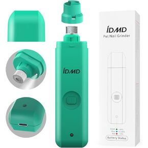 IDMD Dog Nail Grinder Upgraded Professional Powerful 2-Speed Motor - LED Light - Rechargeable - Pet Grooming Kit - Painless Paws Quick Grooming & Smoothing for Small Medium Large Dogs & Cats (White)