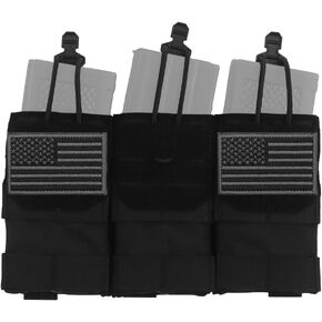 Tactical Triple Mag Pouch 5.56MM MOLLE Magazine Pouch Elastic Rifle Magazines with 2 PCS USA Flag Patch