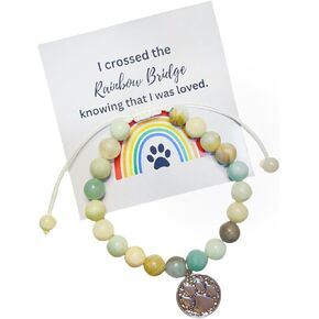Dog Memorial Gifts for Loss of Dog - Rainbow Bridge Pet Bracelets Pet Loss Sympathy Gift - 8MM Natural Mixed Color Stone Bead and Meaningful Message Card - Pet Memorial Gifts for Dog or Cat