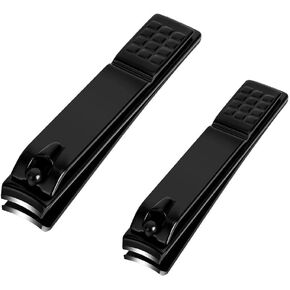 Nail Clippers Set, Sharp Stainless Steel Fingernail Clipper & Toenail Clippers, Black Nail Cutter, Large and Small 2 Piece Set. (Large/Small)