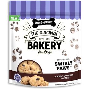 Three Dog Bakery Swirly Paws, Soft-Baked Dog Treats. Made with Real Carob and Vanilla, 20oz