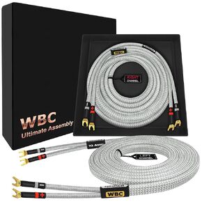 WORLDS BEST CABLES 15 Foot ULTIMATE - 10 AWG - Ultra-Pure OFC - Premium Audiophile HiFi Speaker Cable Pair with Eminence Spade Plugs & Silver Tweed Jacket