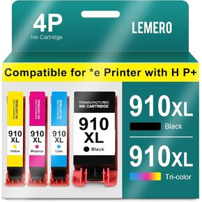 LEMERO 910XL Ink Cartridges Combo Pack Remanufactured Ink Cartridge Replacement for HP 910 910XL work for HP OfficeJet 8012e 8014e 8015e 8010e 8022e OfficeJet Pro 8020e 8024e 8025e 8028e 8035e, 4-Pack