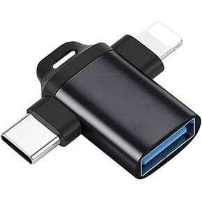 Durable USB-C/Lightning to USB Adapter, 2-in-1, Compatible with Apple iPhone 15/15 Plus/15 Pro/15 Pro Max, MacBook Air/Pro, iPad Pro, Android