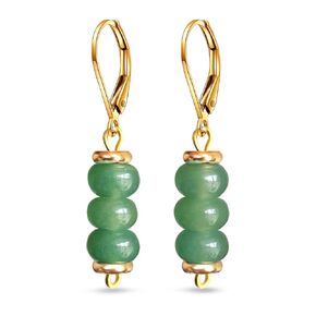 Natural Rose Quartz Stone Beads Drop Earrings,14K Yellow Gold Round Flat Disk Quartz Crystal Gemstone Beads Dangle Earrings,Beading Jewelry for Women (A10_Rose Quartz)