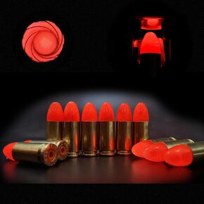 9mm Snap Caps - Glow-in-The-Dark Training Dummy Rounds, Premium Brass, Durable Epoxy Compound, Set of 6 with Holder - Handcrafted in The USA