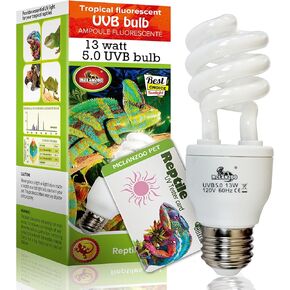 UVA UVB Light Reptile Bulb 10.0 13W Desert UVB Bulb Reptile UVB Light Bulb for Bearded Dragon,Turtle, Snake, Gecko,Lizard Compact Fluorescent Terrarium Lamp with UV Tester Card