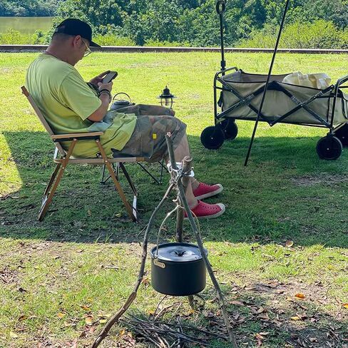 1Pack Camping Tripod Board - Turn Branches Into Camp Fire Tripod,Long Chain Stainless Steel with Chain for Hanging Cookware Portable Camping in Kuwait