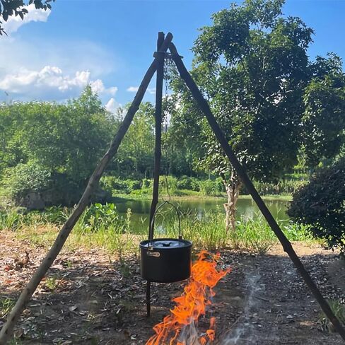 1Pack Camping Tripod Board - Turn Branches Into Camp Fire Tripod,Long Chain Stainless Steel with Chain for Hanging Cookware Portable Camping in Kuwait
