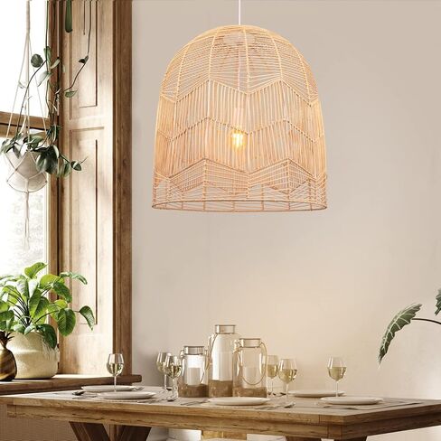 Arturesthome Hanging Ceiling Light Fixture for Kitchen, Handmade Rattan Pendant Lighting Basket Lampshades Chandelier Decoration for Living Room - 45cmx45cm in Saudi Arabia