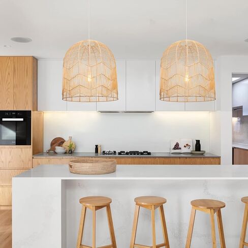 Arturesthome Hanging Ceiling Light Fixture for Kitchen, Handmade Rattan Pendant Lighting Basket Lampshades Chandelier Decoration for Living Room - 45cmx45cm in Saudi Arabia