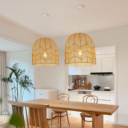 Arturesthome Hanging Ceiling Light Fixture for Kitchen, Handmade Rattan Pendant Lighting Basket Lampshades Chandelier Decoration for Living Room - 45cmx45cm in Saudi Arabia