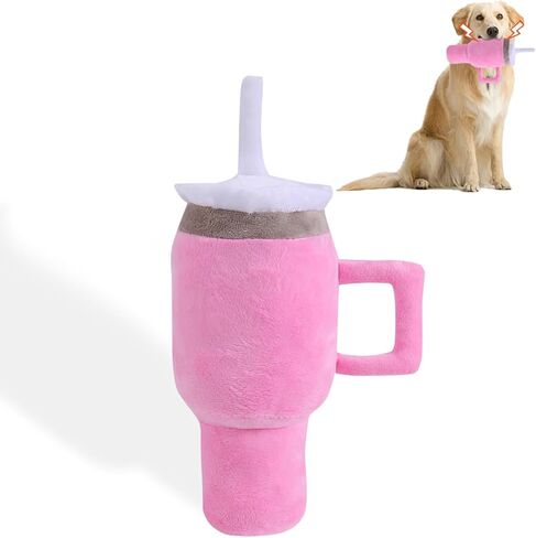 كوب ألعاب لطيف للكلاب، كوب مع مقبض لعبة للكلب للمضغ العدواني، ألعاب تفاعلية للكلاب الصغيرة/الكلاب المتوسطة/الكلاب الكبيرة الحجم (وردي) in Kuwait
