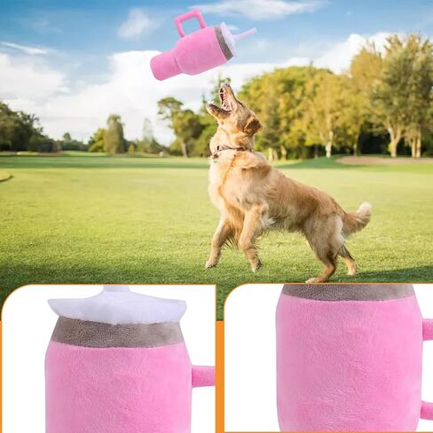 كوب ألعاب لطيف للكلاب، كوب مع مقبض لعبة للكلب للمضغ العدواني، ألعاب تفاعلية للكلاب الصغيرة/الكلاب المتوسطة/الكلاب الكبيرة الحجم (وردي) in Kuwait