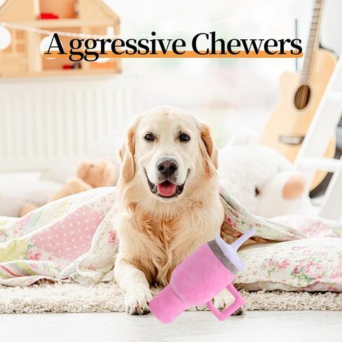 كوب ألعاب لطيف للكلاب، كوب مع مقبض لعبة للكلب للمضغ العدواني، ألعاب تفاعلية للكلاب الصغيرة/الكلاب المتوسطة/الكلاب الكبيرة الحجم (وردي) in Kuwait