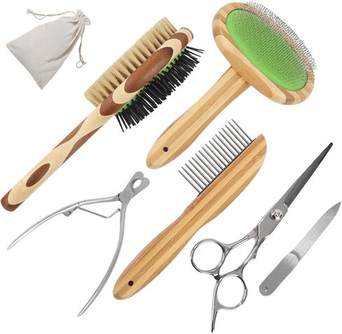 Dog Grooming Brush Kit,Deshedding Dog Brush for Shedding Short Hair Dogs with Pet Nail Clipper and File, Two Sided Pet Brushes for Dogs Removing Dirt & Loose Hair(7PCS) GREEN in Saudi Arabia