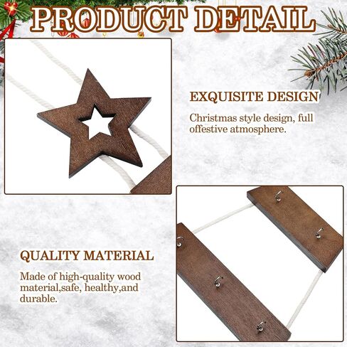 Soaoo Wall Hanging Mounted Christmas Trees Lighted Hanging Wall Decoration Ladder Tree Star Topper Wooden Handmade with Metal Hooks Rustic Flat Hanging Xmas Tree Indoor (Wood Color,30.7 x 59.1 Inch) in Saudi Arabia