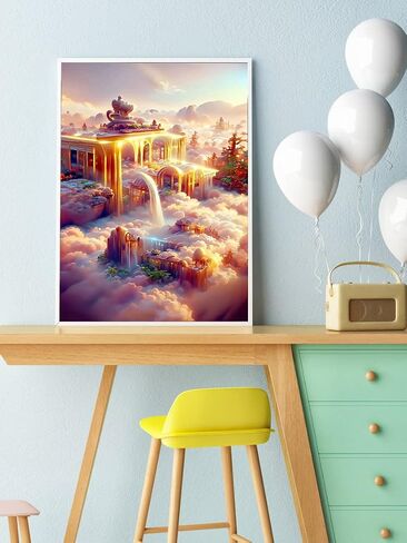 لوحة ماسية خماسية الأبعاد، مجموعة طلاء ماسي DIY للبالغين، صور طلاء حسب الرقم، صور فنية ماسية فن غرز متقاطعة كريستالية لديكور الحائط المنزلي مقاس 12 × 16 بوصة كوخ على ضفاف البحيرة الخضراء in Kuwait