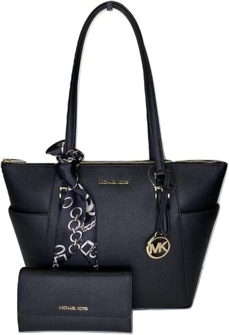 MICHAEL Michael Kors Charlotte Large Zip Tote bundled with matching Trifold Wallet, Purse Hook and Skinny Scarf in Saudi Arabia
