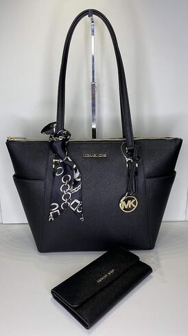 MICHAEL Michael Kors Charlotte Large Zip Tote bundled with matching Trifold Wallet, Purse Hook and Skinny Scarf in Saudi Arabia