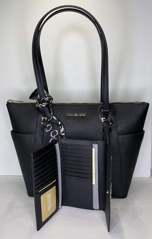 MICHAEL Michael Kors Charlotte Large Zip Tote bundled with matching Trifold Wallet, Purse Hook and Skinny Scarf in Saudi Arabia