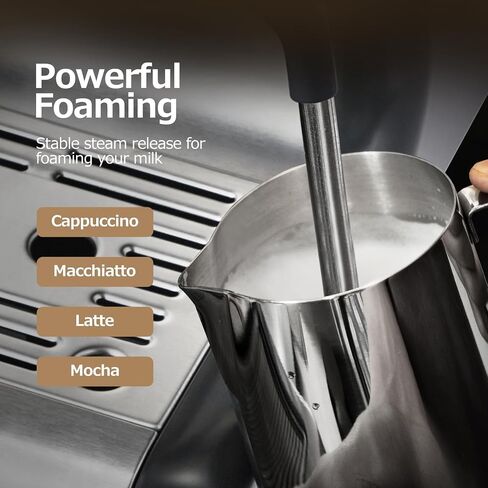 20-Bar Semi-Automatic Espresso Machine with Milk Frother and Steam Wand, Stainless Steel Coffee Maker with Built-In Grinder, Fast Heating Coffee Machine for Lattes and Cappuccinos in Saudi Arabia